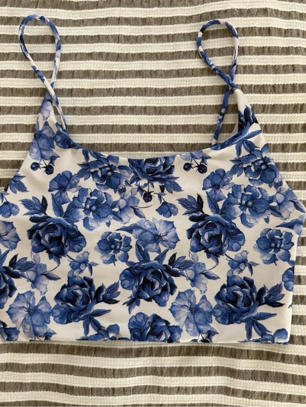Alice + Olivia White Crop Cami with Blue Floral Print “forget me not”